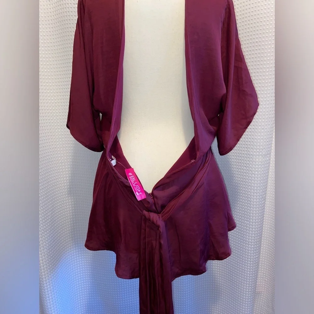 BLUSH burgundy Deep V‎ neckline romper dress size medium - Picture 14 of 16